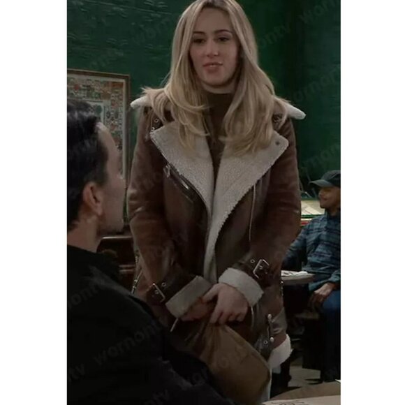 AVEC LES FILLES Coat Worn On TV Eden McCoy Camel Faux Shearling Jacket Moto XS - Picture 16 of 16